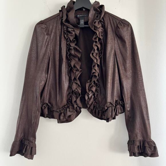 Vintage faux lather ruffle jacket - Picture 2 of 6